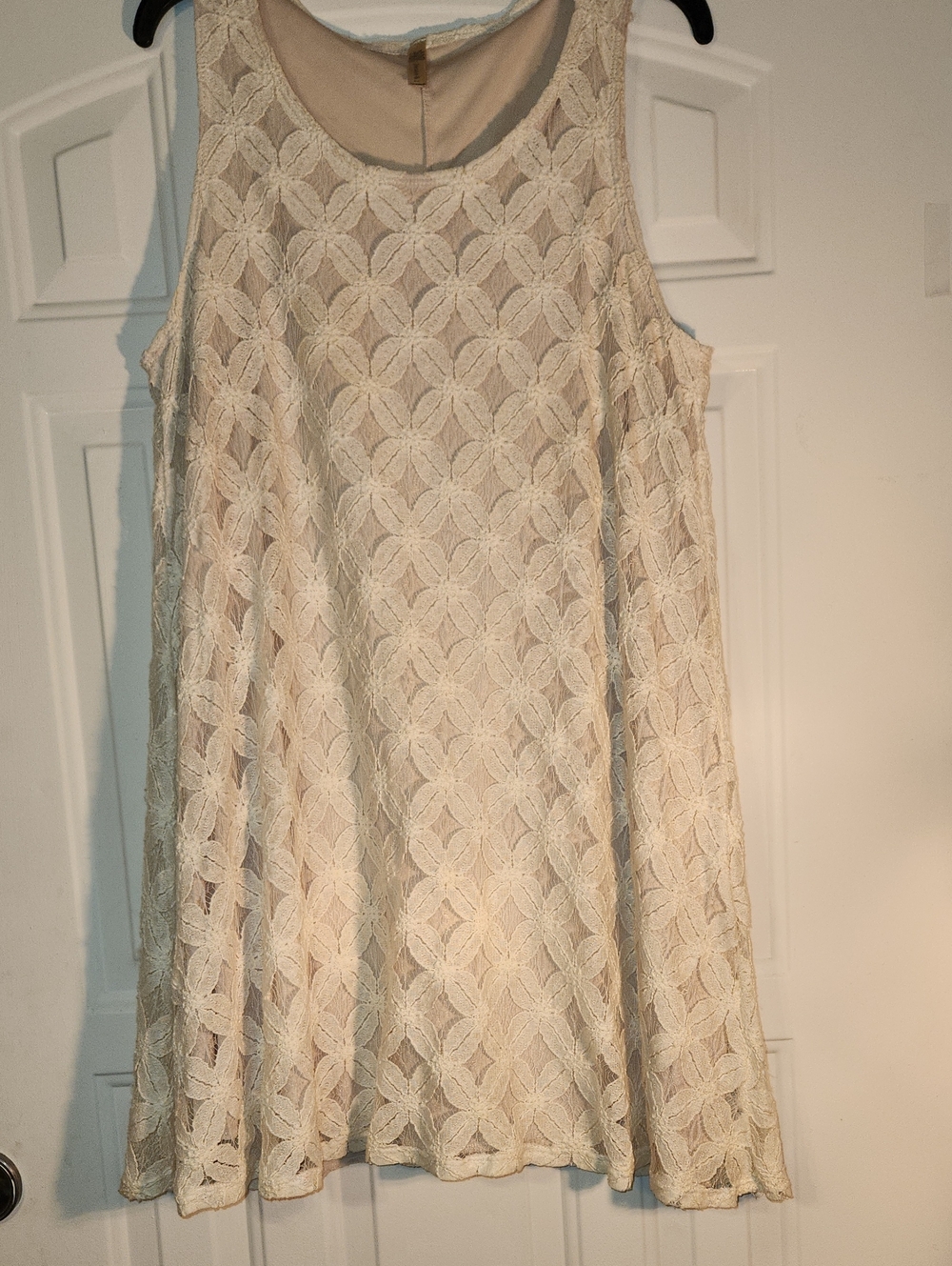 Sleeveless Cream Lace Swing Dress - Timeless Floral Overlay